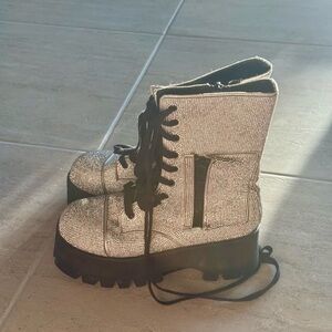 Dolls Kill Sparkling Combat Boots with Black Soles Size 8